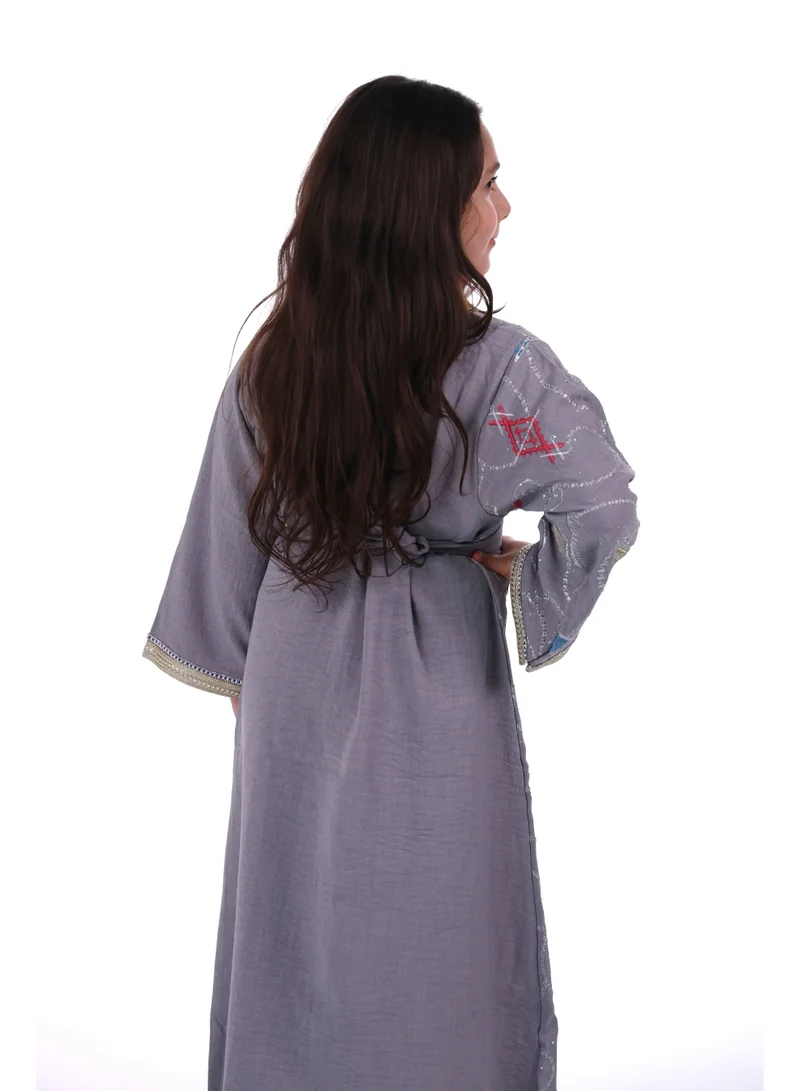 AL BENT AL SHARQIEH grey Mom & Daughter Embroidred jalabiya dress for Women | Best Price UAE